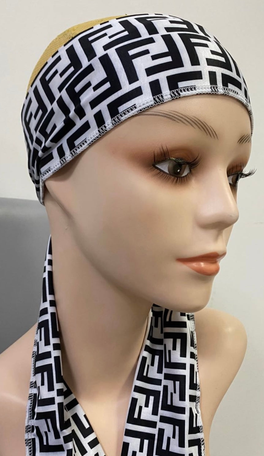 White and Black FF Headscarf