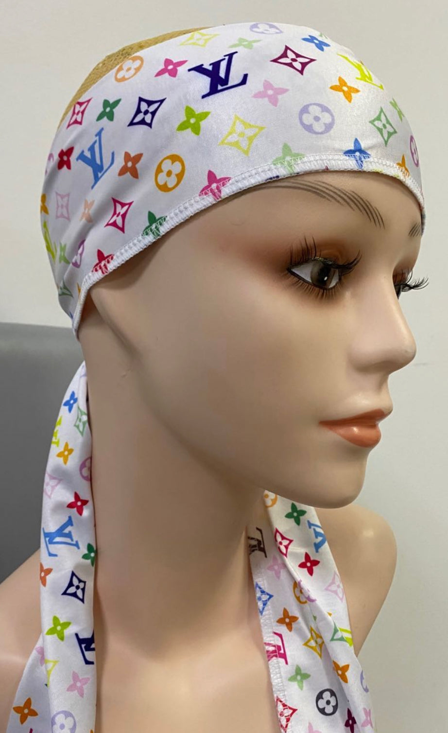 White and Multi color Headscarf