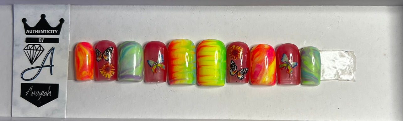 "Rainbow Butterfly" - A. Pre-Teen Press On Nails